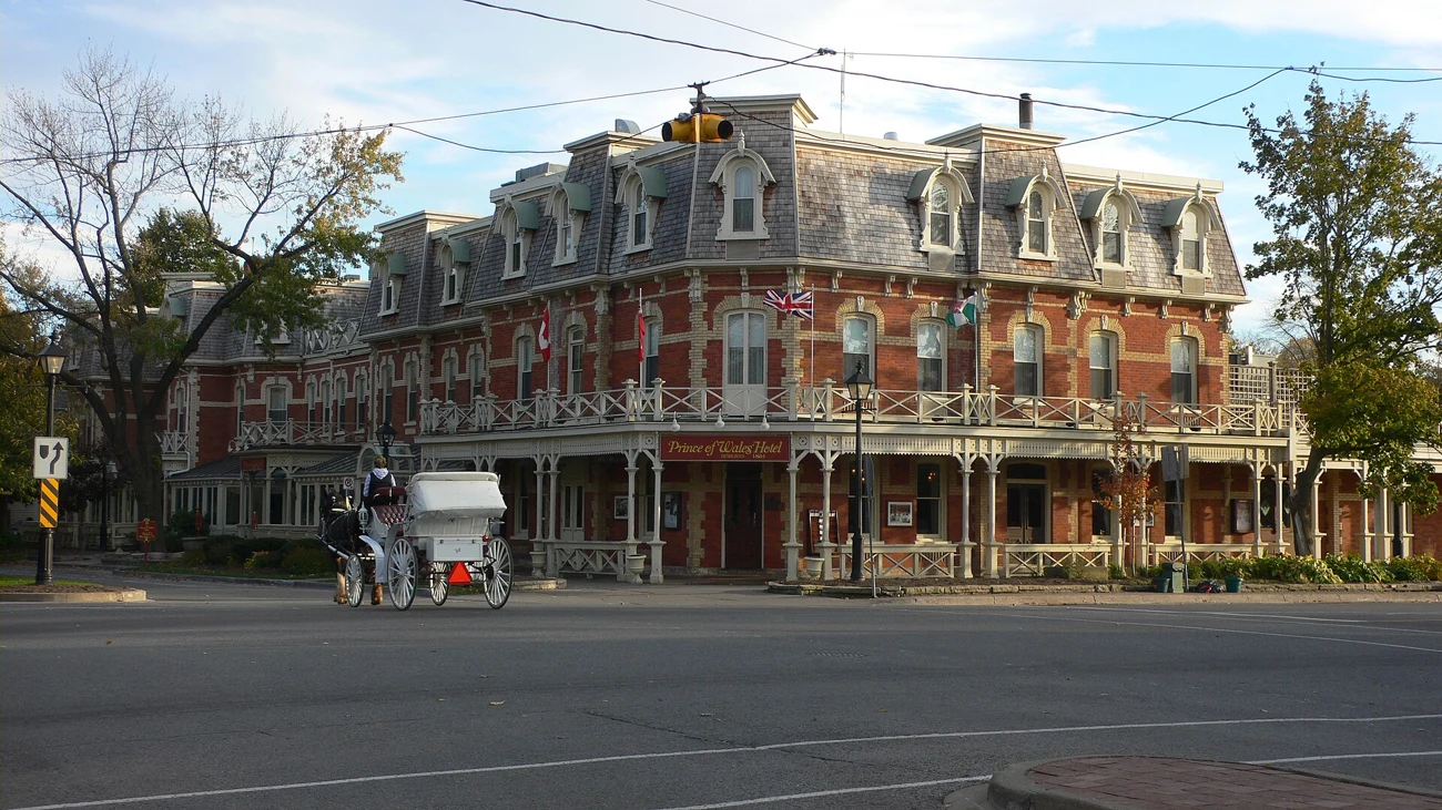 Tree-lined heritage main street of Niagara-on-the-Lake wine-country town